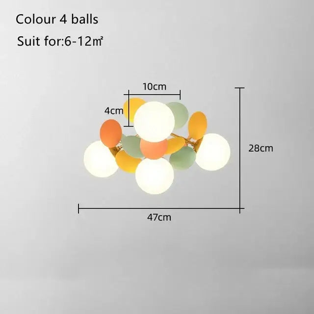 Modern pastel balloon ceiling light fixture with multi-colored spherical shades and metallic frame for kids bedroom ceiling light