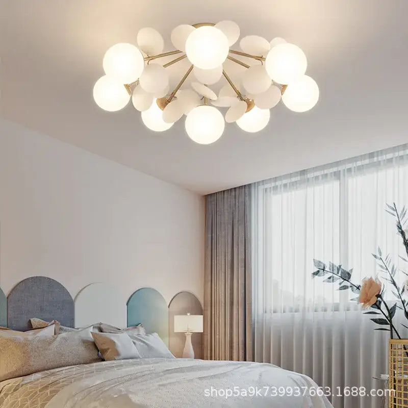 Modern pastel balloon ceiling light fixture with frosted glass spheres and gold-toned metal arms for kids bedroom ceiling light fixture