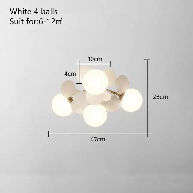 Modern pastel balloon ceiling light fixture featuring a white spherical ceiling light with a delicate metallic frame for kids bedroom