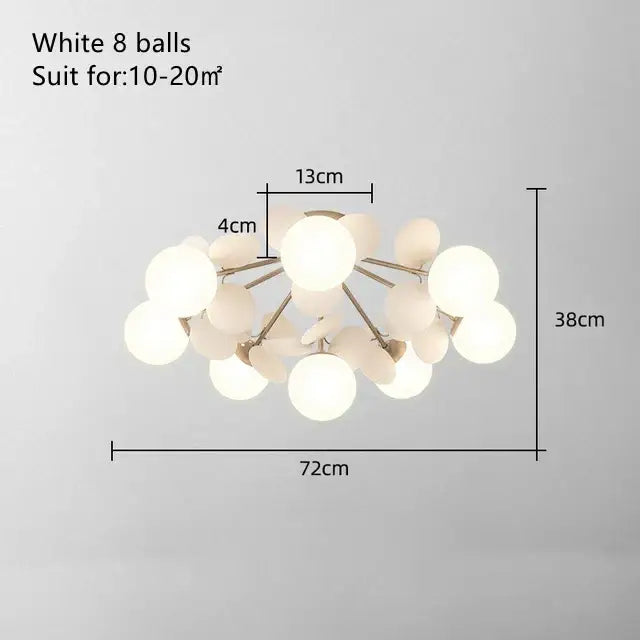 Modern white spherical pendant ceiling light fixture with metallic arms for kids bedroom pastel balloon decor