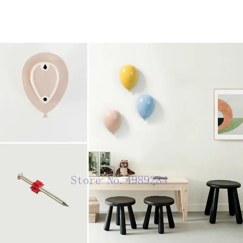 Modern pastel ceramic balloon wall hanging decoration with glossy finish and black dot details for children room