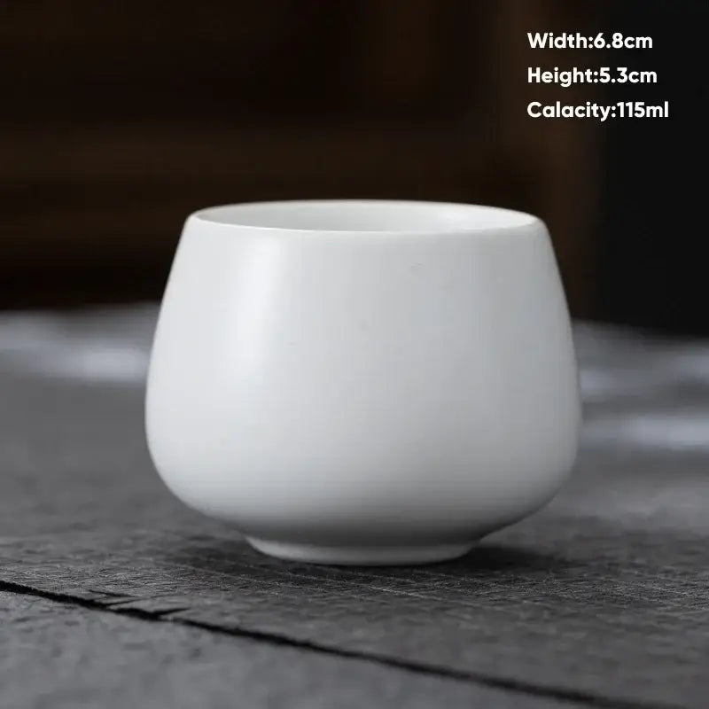 A minimalist white ceramic kungfu tea cup with a smooth rounded body by decorbites ceramic kungfu for modern dining room decor