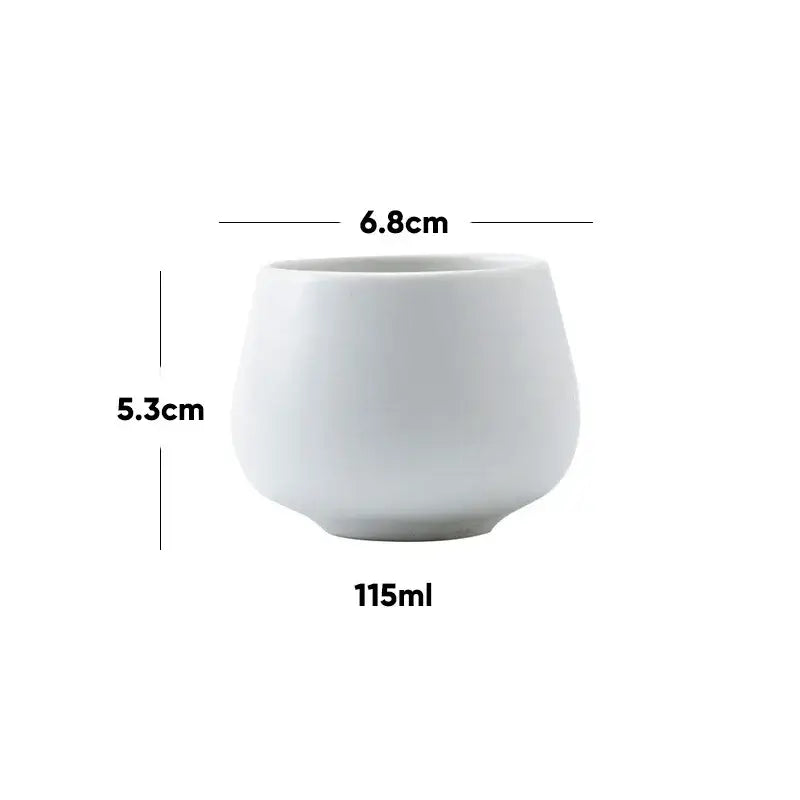 Minimalist white ceramic kungfu tea cup with smooth rounded body and flared rim from decorbites tea cup set