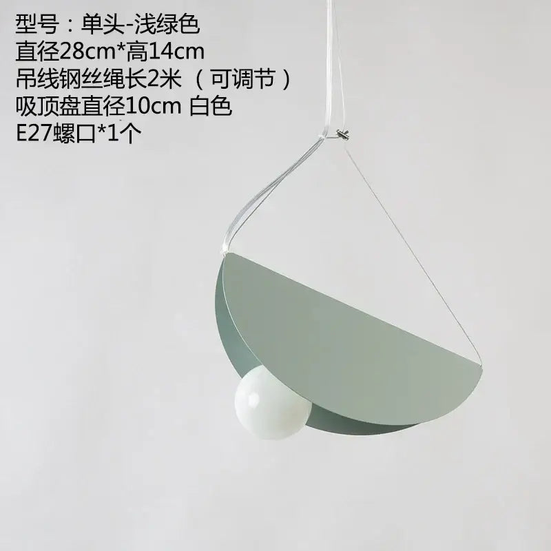 Modern pastel geometric iron pendant light with matte pale green shade and white bulb for dining room decorbites geometric iron pendant