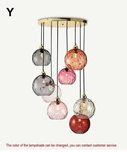 Modern pastel glass 7-globe pendant light with gradient lampshades and polished chrome mount for dining room use