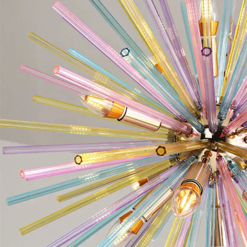 A vibrant modern pastel glass dandelion pendant lamp with translucent rods and gold frame for dining room decorbites dandelion chandelier