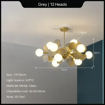 Modern grey decorbites glass hanging ceiling lamp with twelve spherical pastel glass bulbs for kids room decor