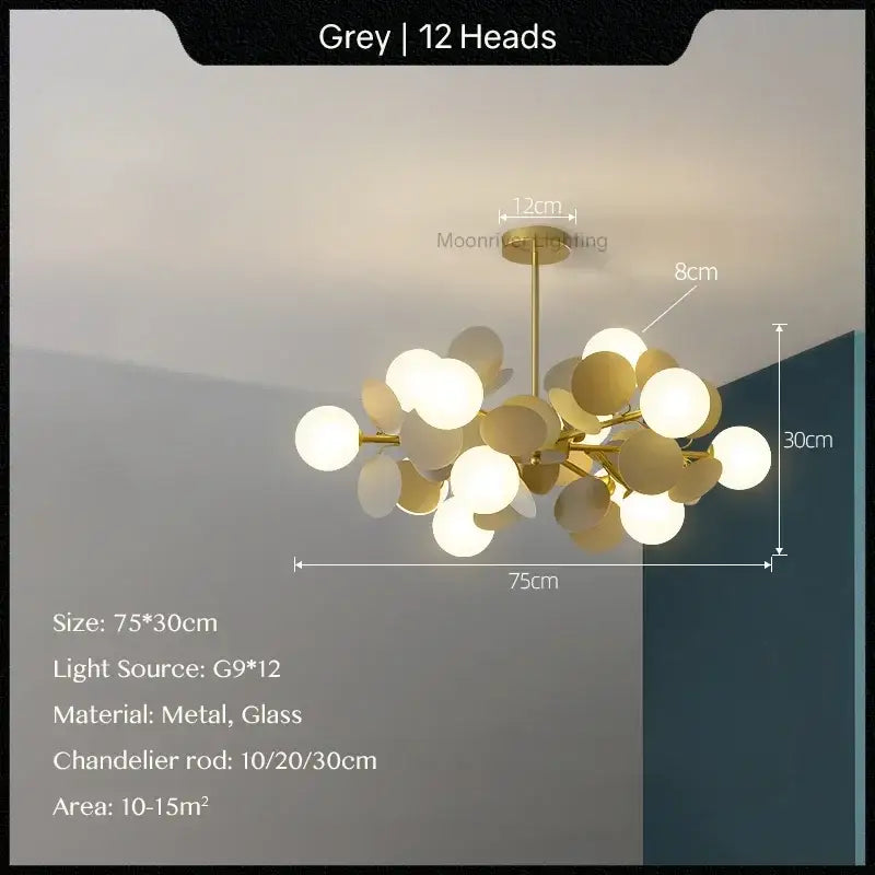 Modern grey decorbites glass hanging ceiling lamp with twelve spherical pastel glass bulbs for kids room decor