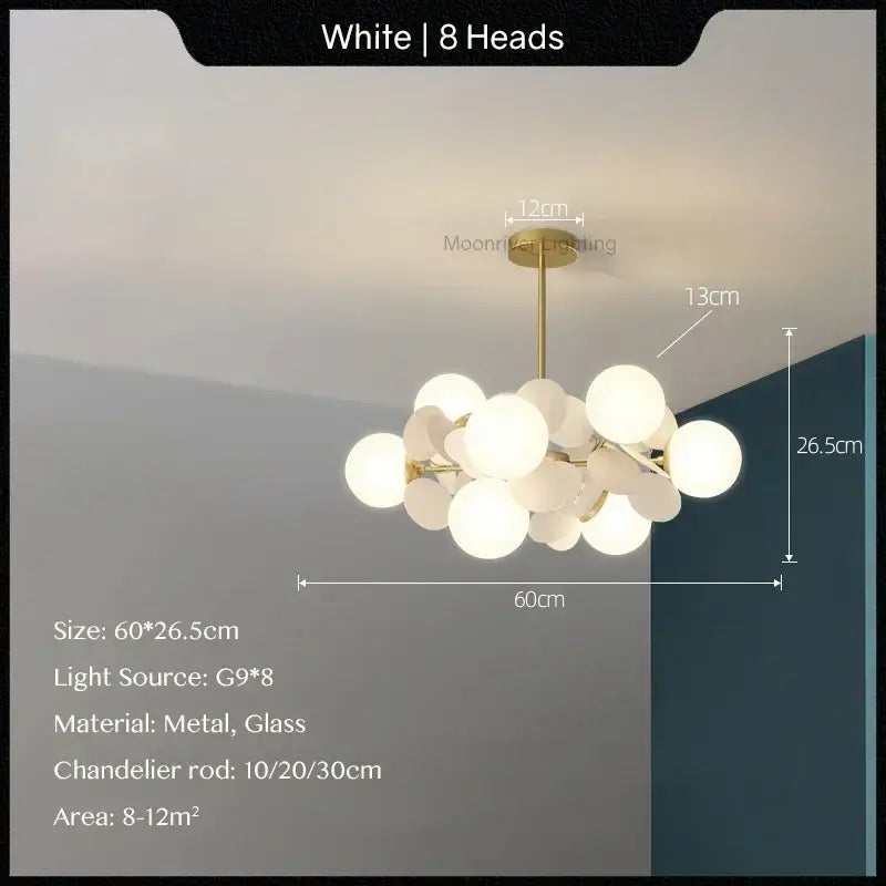 Modern pastel glass hanging ceiling lamp with white spherical glass globe and gold-toned frame for kids room decorbites glass hanging