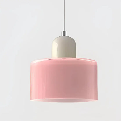 Modern pastel glass shade pendant light with soft pink glass shade and matte white dome for kitchen and dining room