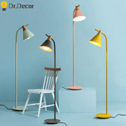 Modern pastel iron macaron floor lamp with slender metal stems and wooden accents ideal for living room decorbites iron macaron floor