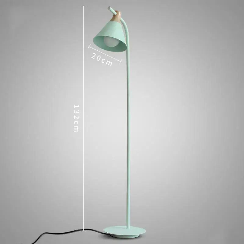 Modern pastel iron macaron floor lamp in mint green with wooden accents and conical shade for living room decorbites iron macaron floor
