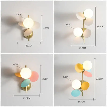Modern pastel macaron acrylic wall lamp with brass sconce and frosted glass shades in white pastel pink yellow or blue
