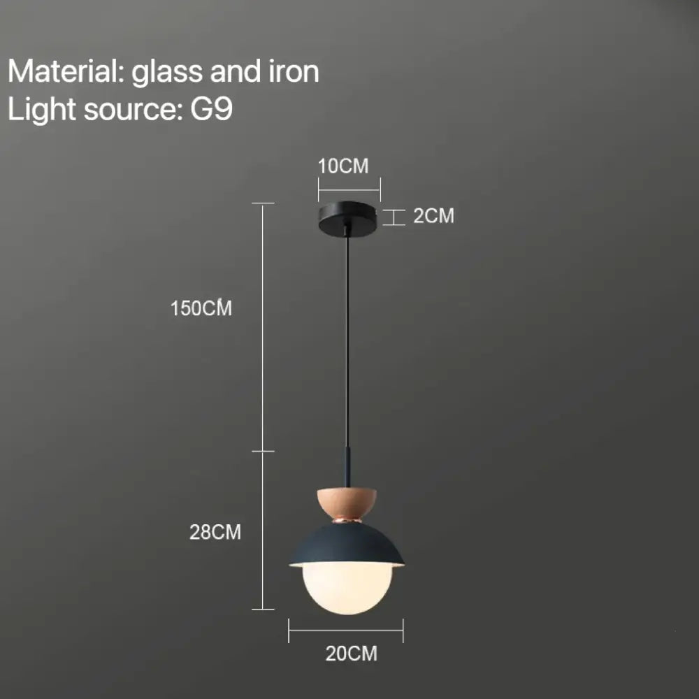 Modern pastel matte ceramic glass ball pendant lamp with matte black iron frame glass ball pendant and wooden accent