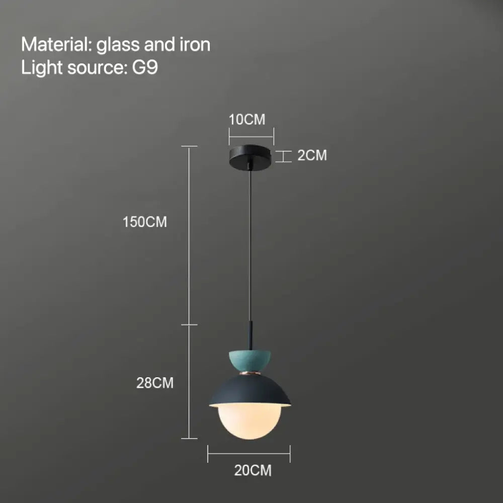 Modern pastel matte ceramic glass ball pendant lamp with matte black iron frame teal accent ring for kitchen decorbites glass ball pendant