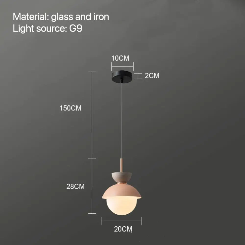 Modern pastel matte ceramic glass ball pendant lamp with a matte pink glass dome and black iron fixture G9 bulb decorbites glass ball pendant lamp