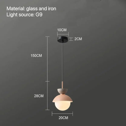 Modern pastel matte ceramic glass ball pendant lamp with a matte pink glass dome and black iron fixture G9 bulb decorbites glass ball pendant lamp