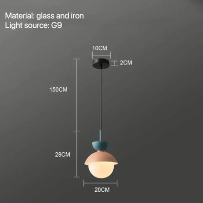 Modern pastel matte ceramic glass ball pendant lamp with teal iron top cap and warm decorbites glass ball shade