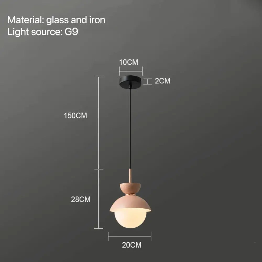 Modern pastel matte ceramic glass ball pendant lamp with a matte pink glass ball pendant and iron decorbites glass ball design