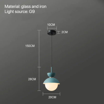 Modern teal glass ball pendant lamp with pastel matte ceramic glass and iron construction for kitchen decorbites lighting
