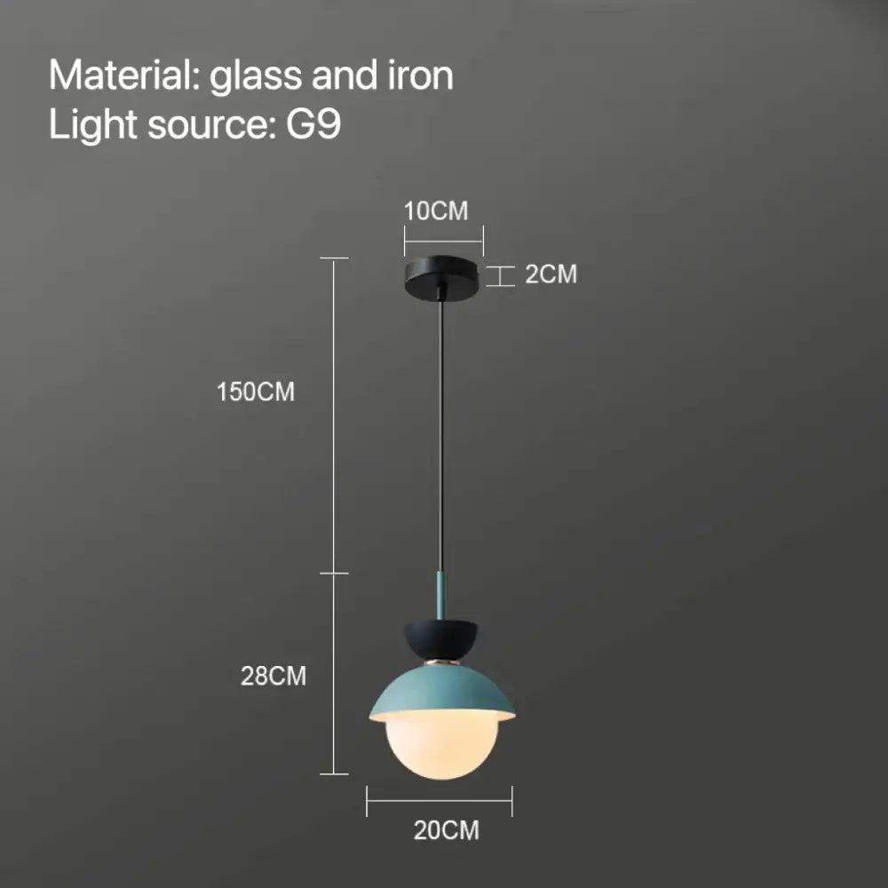 Modern pastel matte ceramic glass ball pendant lamp with matte teal glass and iron decorbites glass ball design