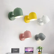 Set of six modern pastel matte iron wall light fixtures with rounded dome shades for bedroom use