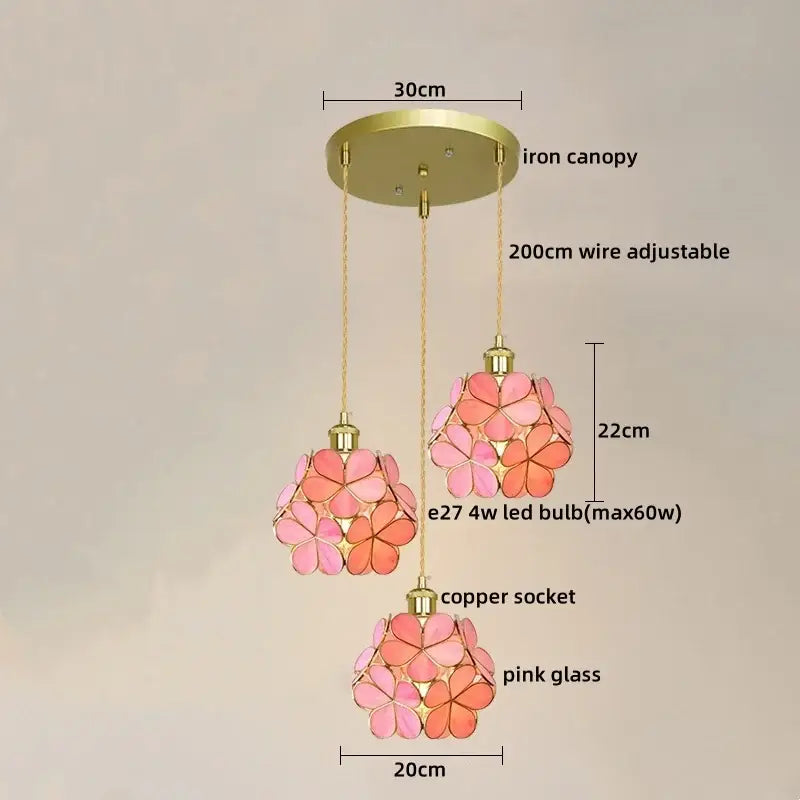 Modern pastel petal colorful glass led pendant lights with pink glass and gold-toned fixtures for dining room decorbites colorful glass