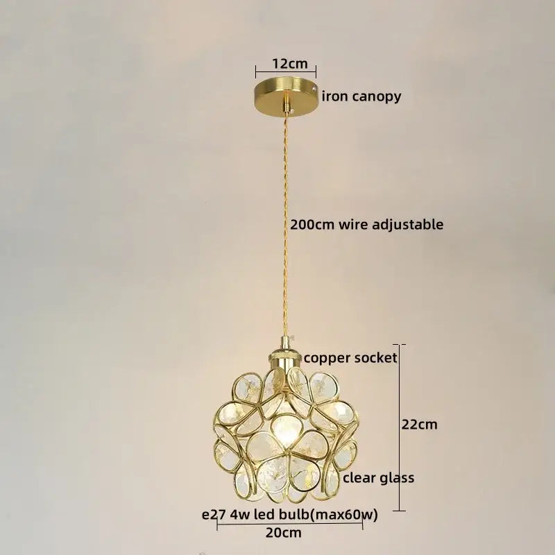 Gold-toned pendant lights with colorful glass led spherical petals and copper socket for modern dining room decorbites colorful glass