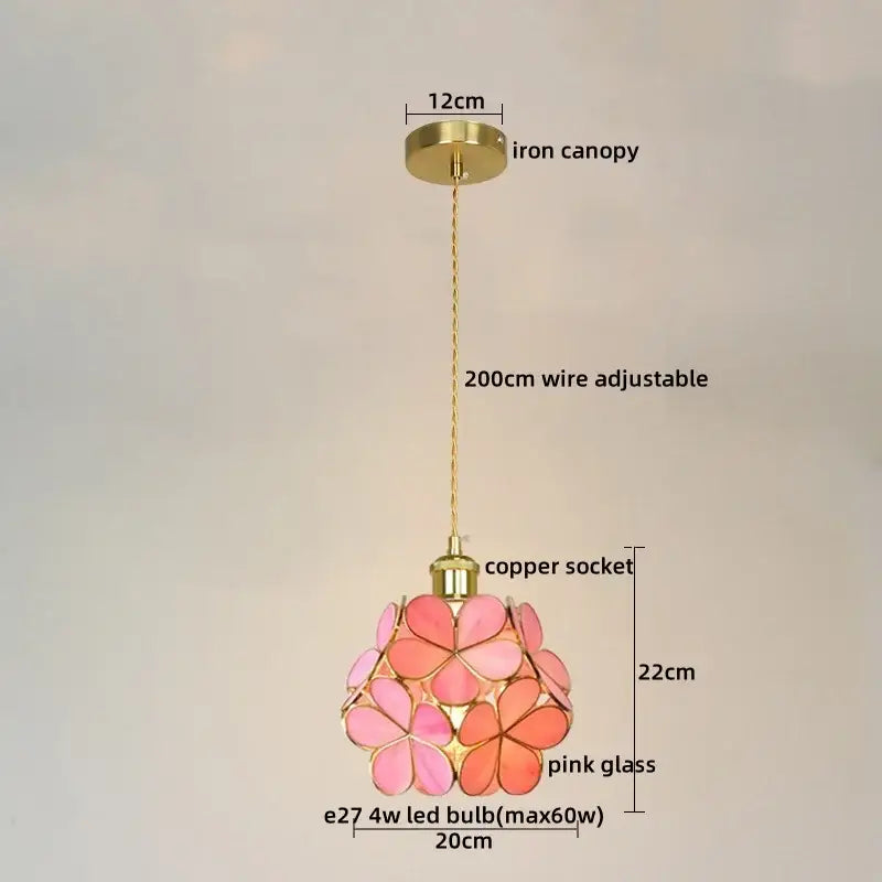 Modern pastel petal pendant lights with pink colorful glass led flower shade brass iron canopy for dining room decorbites colorful glass
