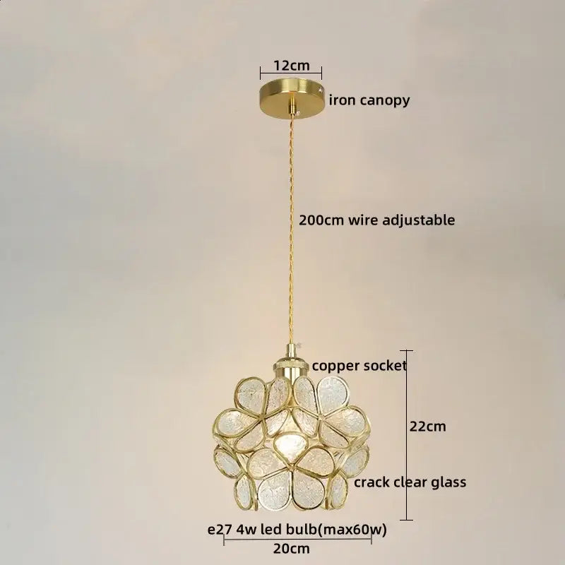 Gold-toned modern pastel petal colorful glass led pendant light with crackled clear glass and adjustable copper socket for dining room decorbites colorful glass pendant lights