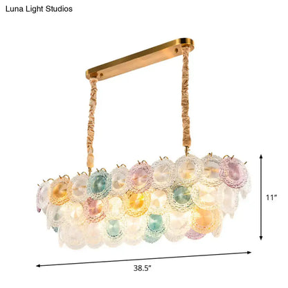 Pastel-colored glass billiard light with gold metal frame and braided rope suspension modern island chandelier for hotels