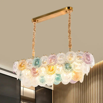 DecorBites™ pastel glass shell stained glass billiard light with gold metal frame and braided rope suspension for modern island chandelier