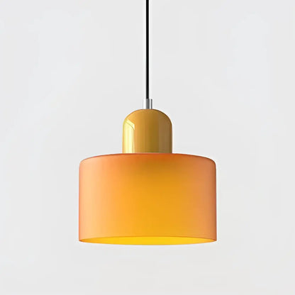 Modern pastel stained glass cord pendant set featuring an orange gradient pendant light with a sleek cylindrical shade and metallic top fixture