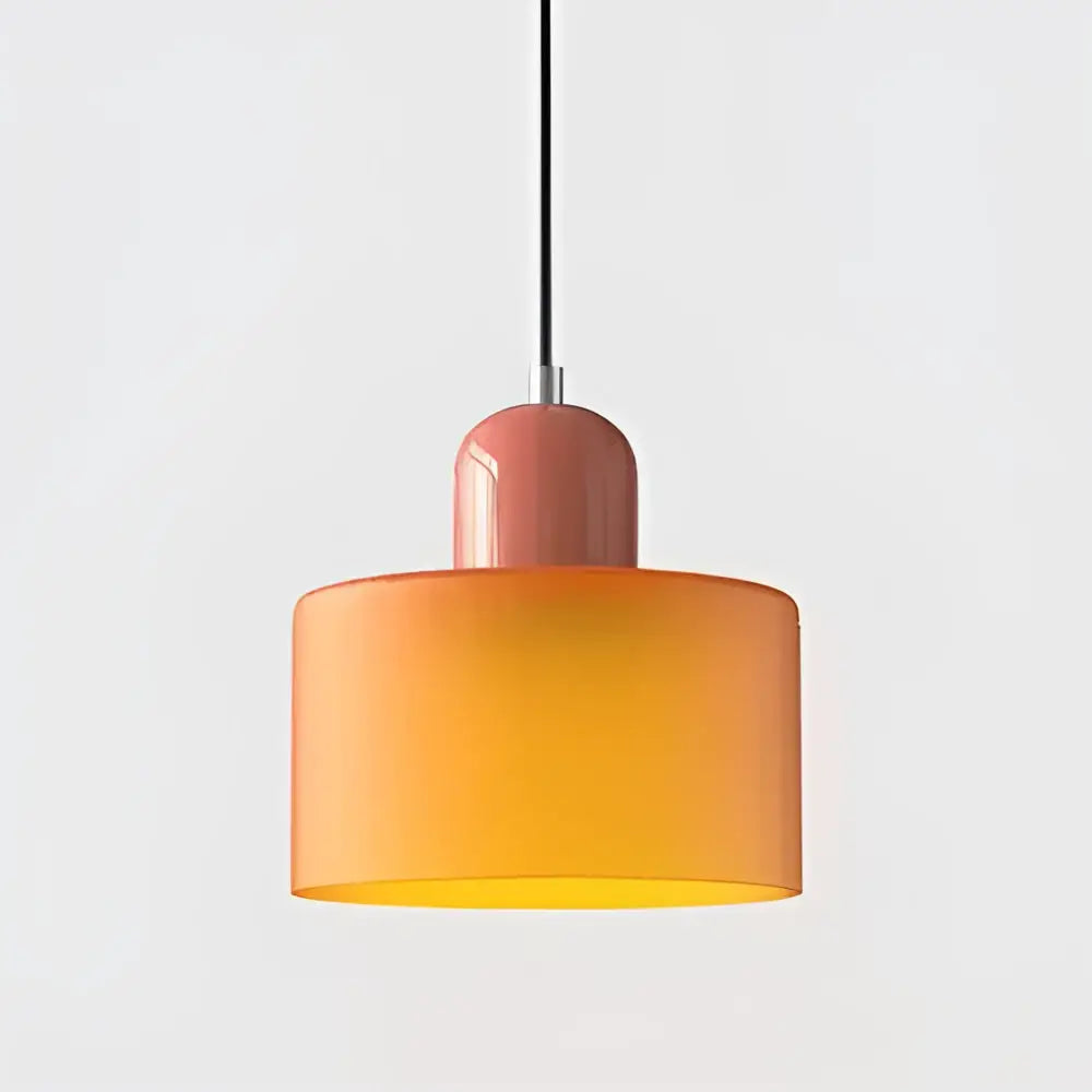 Modern pastel stained glass cord pendant set featuring a gradient orange glass shade and matte pink top pendant light