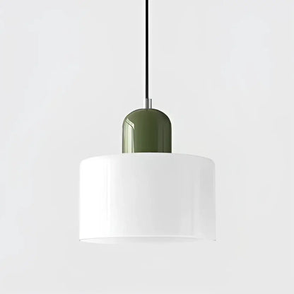Modern pastel olive-green stained glass cord pendant light with white cylindrical shade for kitchen lighting set of 4