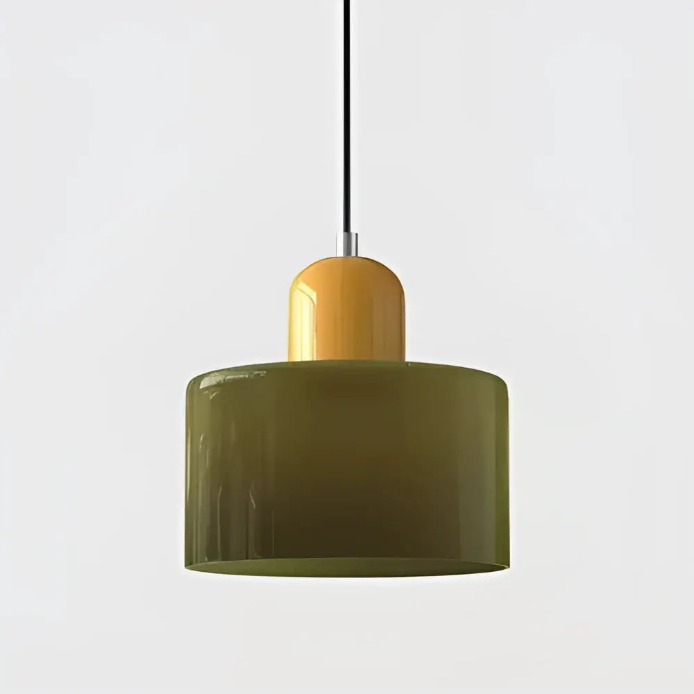 Olive-green stained glass pendant light with warm amber accent in a modern pastel cord pendant kitchen set of 4