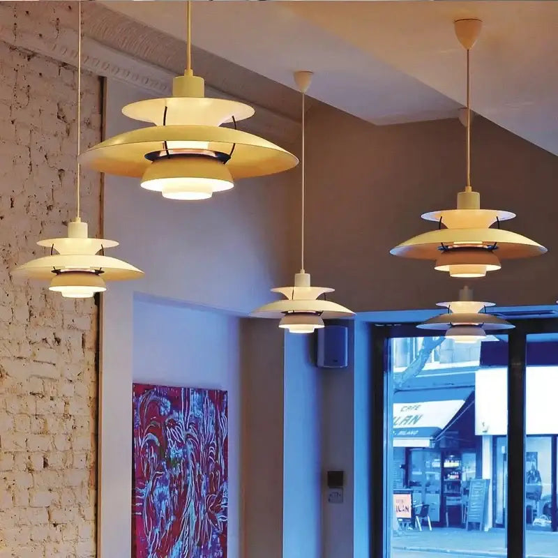 Cream-colored modern pastel tiered led chandelier pendant light with layered design for kitchen decor pendant light