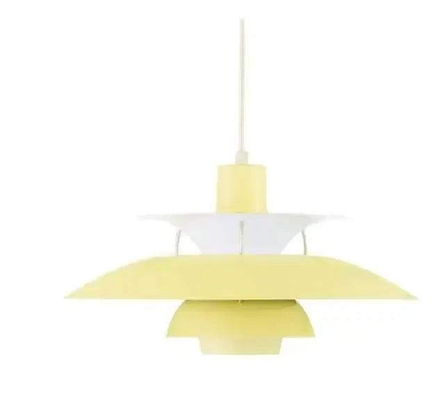 A pale yellow modern pastel tiered led chandelier pendant light with layered design for kitchen decor