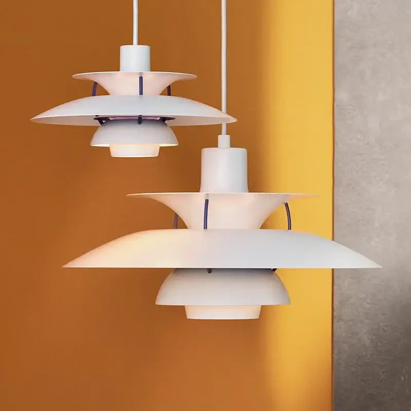 White layered modern pastel tiered led chandelier pendant light with minimalist design for kitchen decor