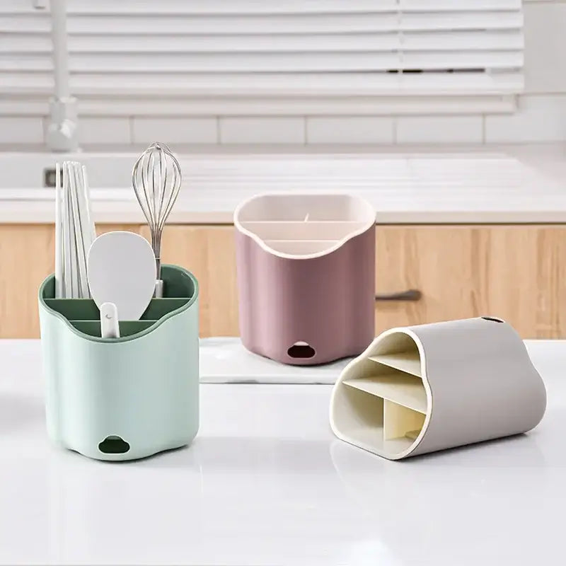 Pastel green plastic modern pastel wavy double layer cutlery holder with multiple compartments and small base opening