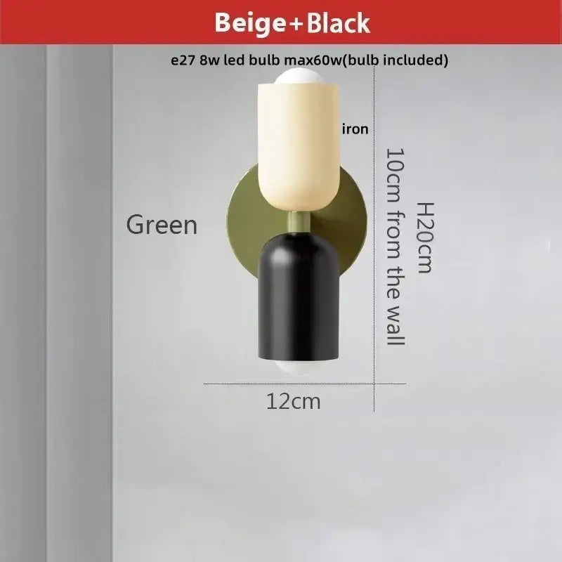 Beige and black modern iron led wall light with green circular backplate for bedroom decorbites led wall lighting
