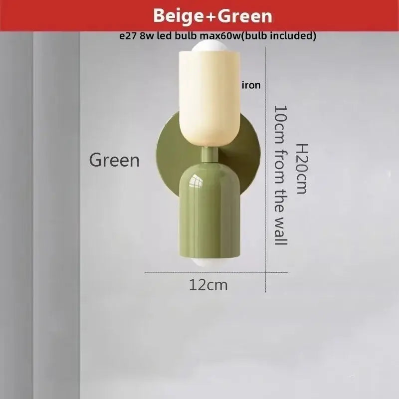 Beige and green modern wall sconce with matte iron base for bedroom decorbites led wall lights use