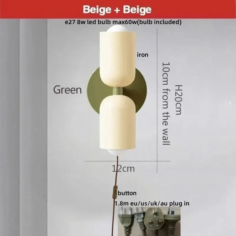 Beige and green two-light iron wall sconce from decorbites led wall lights for modern bedroom decor