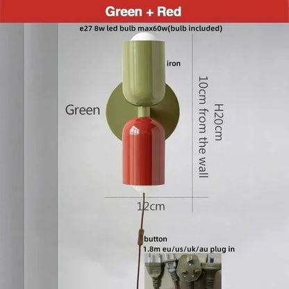Green and red two-toned cylindrical iron wall sconce from decorbites led wall lights for modern bedroom decorbites led