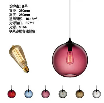 Modern pendant light with spherical translucent pink glass globe and exposed edison bulb for bedroom dining room decor