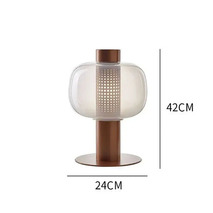 Modern glass table lamp with a frosted globe, perforated panel, and copper base ideal for bedroom and living room decorbites table lamp