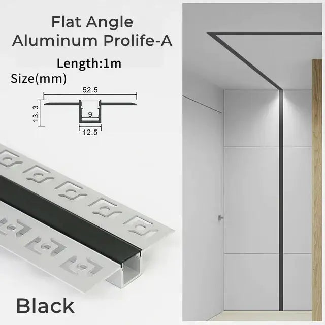 Black aluminum flat angle trim with sleek design and precise dimensions for modern perforated silver led aluminum profile light track
