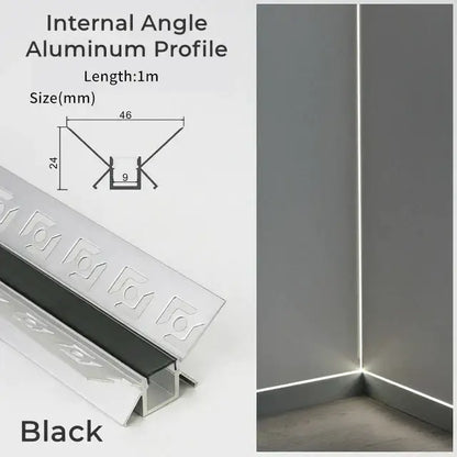 Black internal angle led aluminum profile with sleek modern design and precise 1 meter length for living room light track