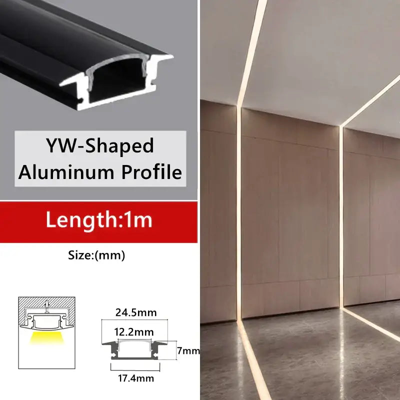 Black yw-shaped led aluminum profile lighting track 1 meter long for modern interior accent illumination