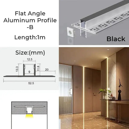 Black flat angle aluminum profile track for recessed led lighting in modern perforated silver led aluminum profile living room light track